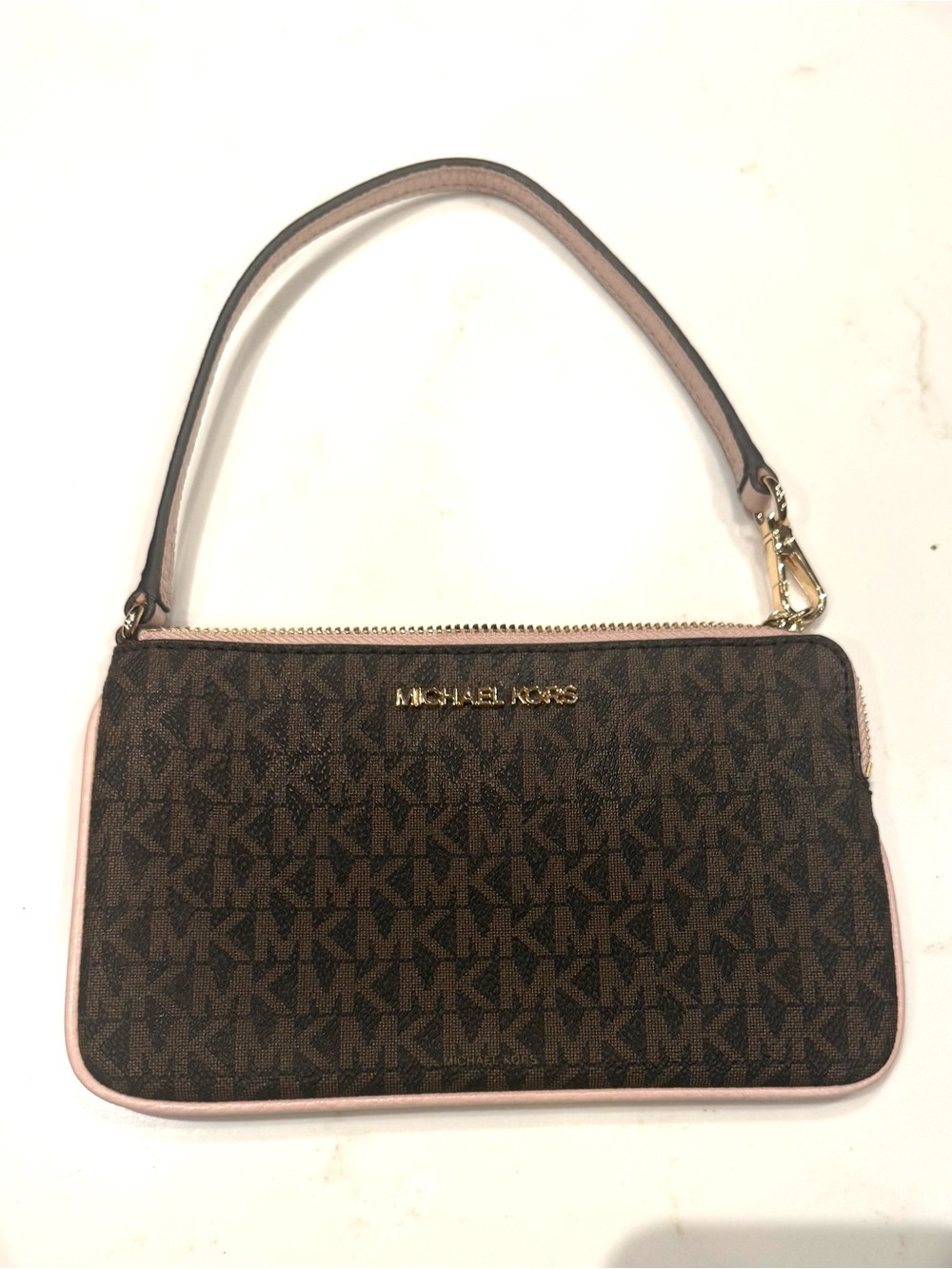 Michael Kors Brown & Pink Logo Wristlet